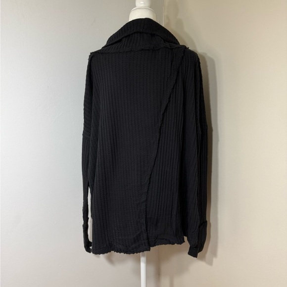Free People Juicy Tunic Top Long Sleeve Black Waffle Knit Split Open Back NWT - Picture 8 of 12